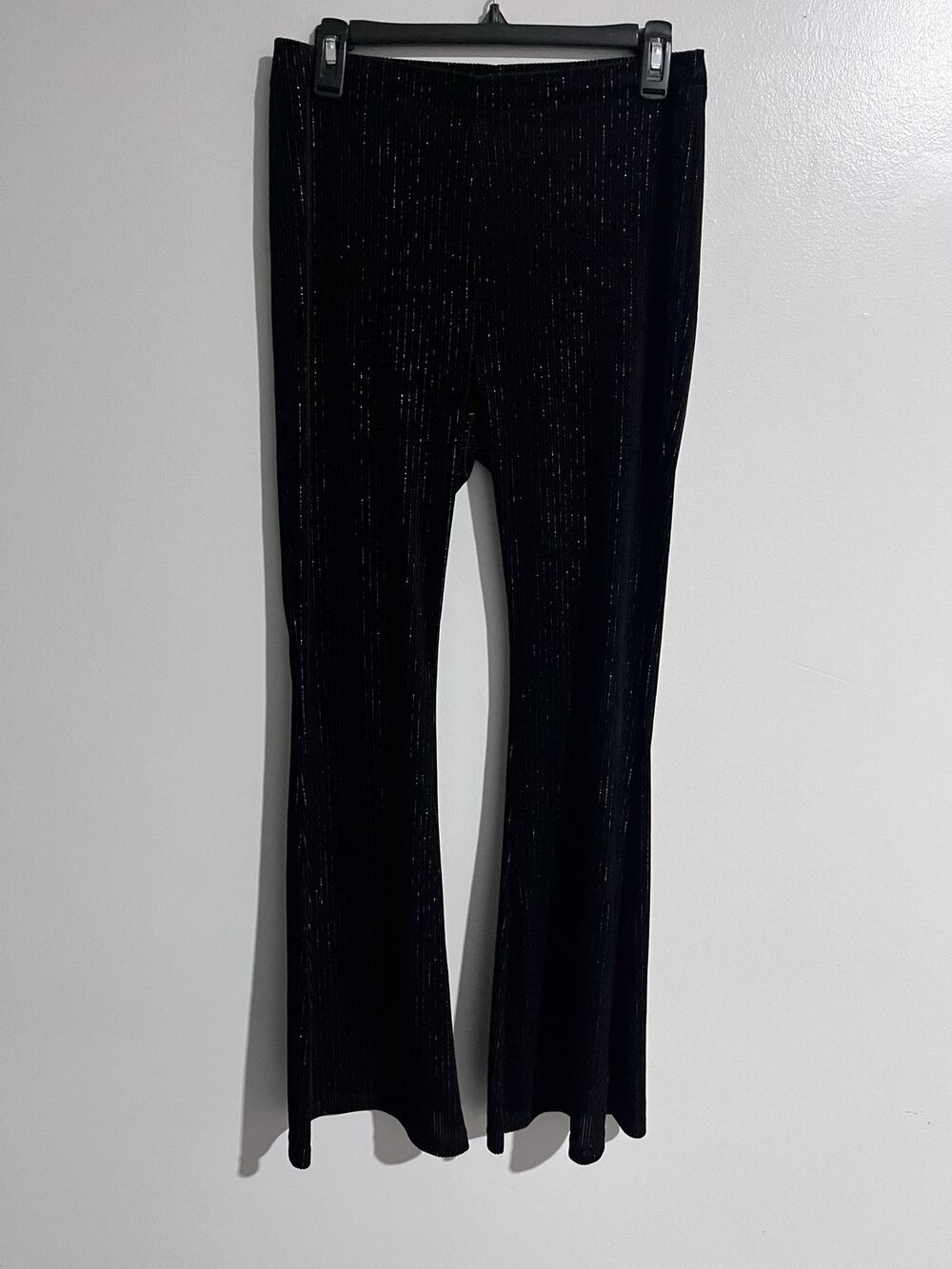 American Eagle Pants Womens M Black Velvet Flared Stretch Glitter Party